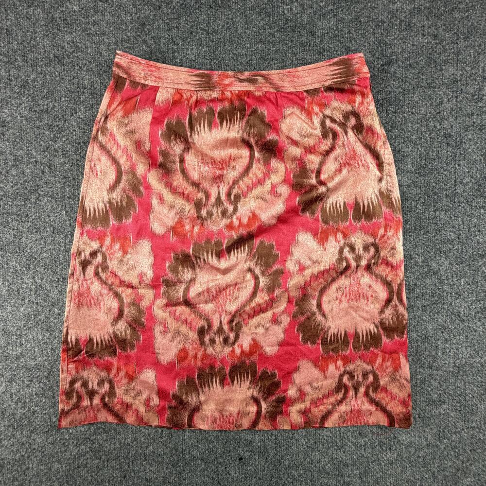 Vtg Tory Burch Skirt Womens 8 Pink Silk Floral Satin Pencil Knee Length